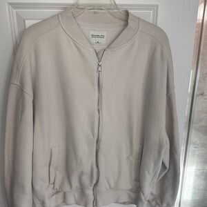Abercrombie & Fitch Cream Zip-Up Bomber Jacket